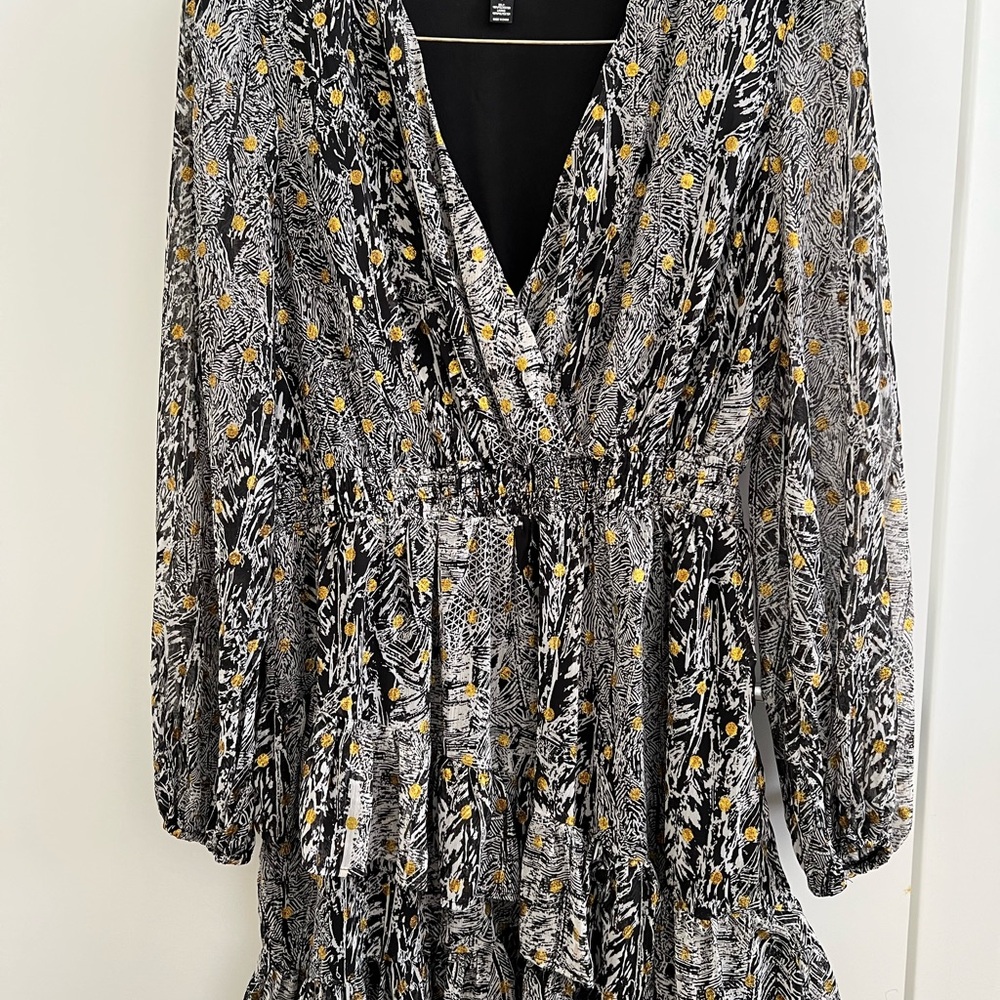 Aqua Black and White Patterned Dress